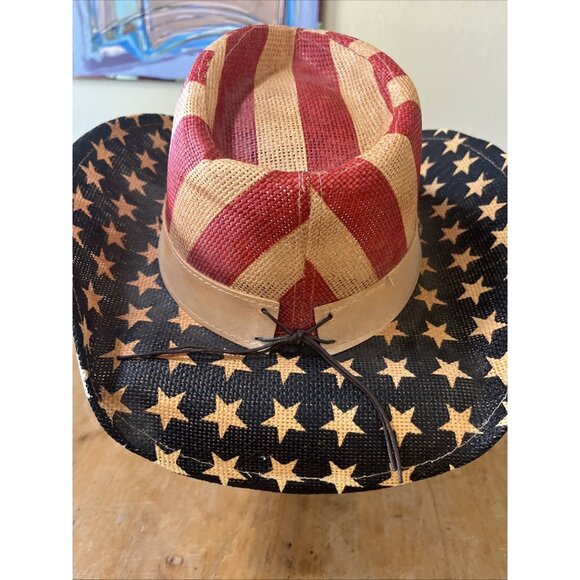 Men's American Flag Cowboy Hat, Striped Western Tea-Stained USA Shape-It Brim - Picture 4 of 6